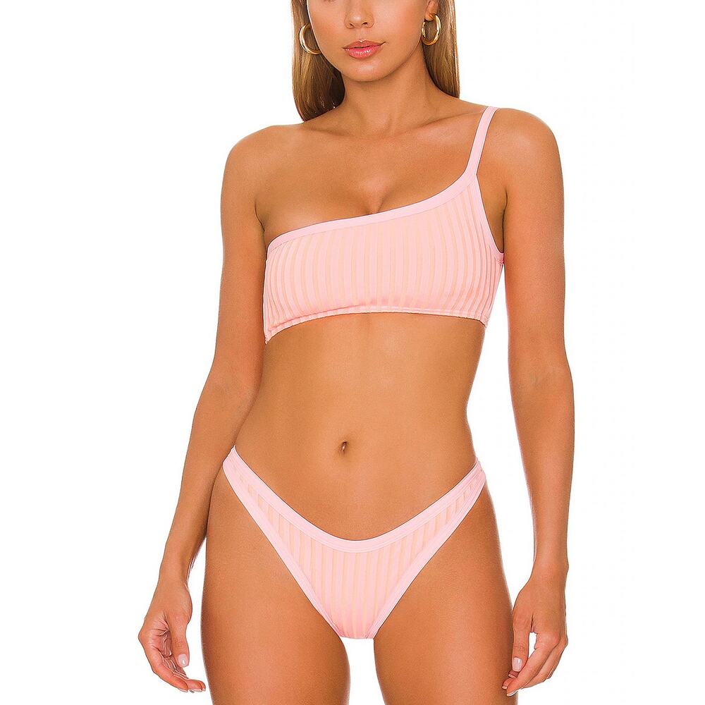 L*SPACE Foley Bikini Bottom Bitsy Cut Crystal Pink Lemon Drop Ribbed XS NEW